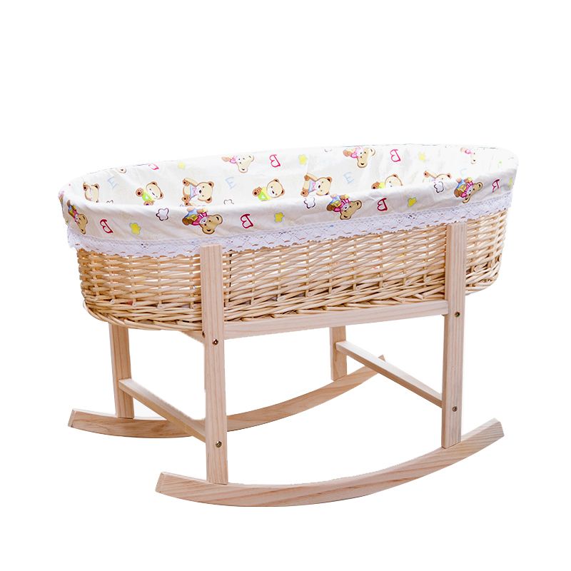 Natural Rocking and Portable Crib Cradle Oval Wicker Stand Crib Cradle