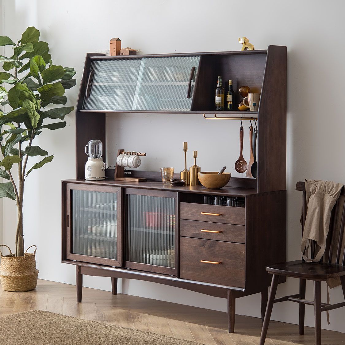 Pine Solid Wood Sideboard Buffet Contemporary Buffet Table with Drawers