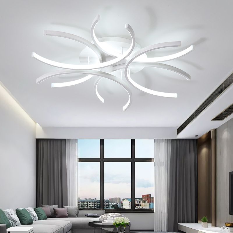 White Shaded Close to Ceiling Lighting Fixture Minimalist Style LED Metal Ceiling Flush Mount Light