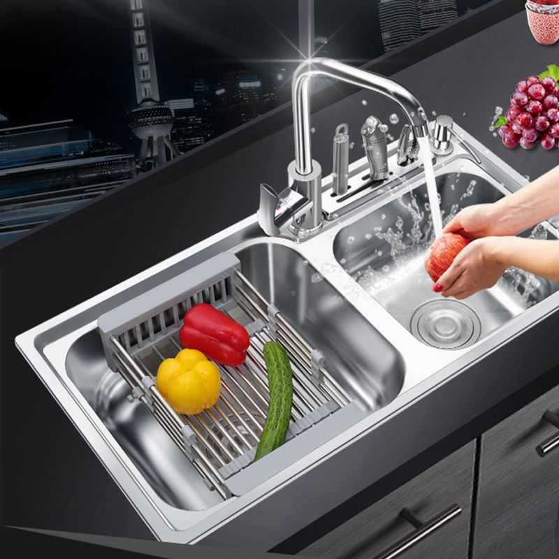 Modern Style Kitchen Sink Stainless Steel 2 Holes Drop-In Kitchen Sink