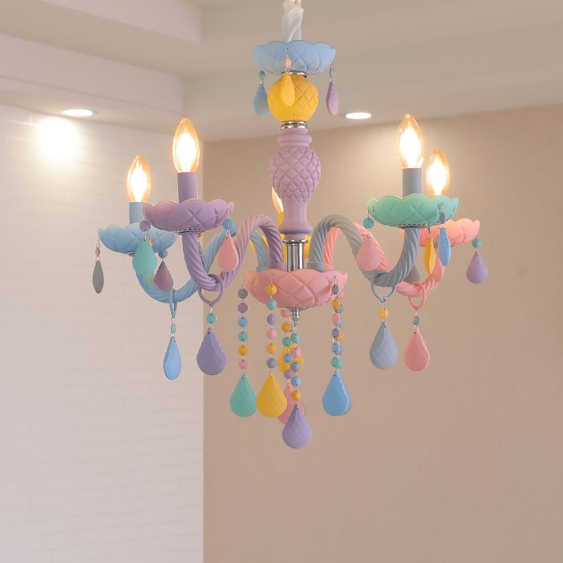 Candle-Shape Pendant Chandelier Nordic Style Stainless Steel Kids Bedroom Hanging Chandelier in Multi-Color