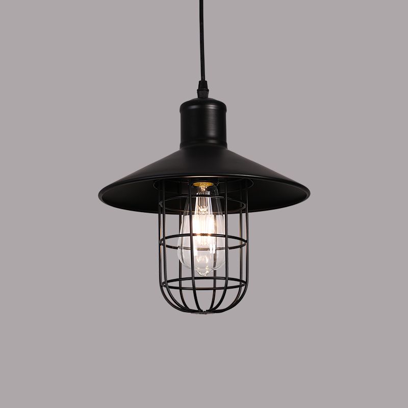 Pendants contemporains, luminaire pendentif en métal industriel en métal à 1 lumière en noir