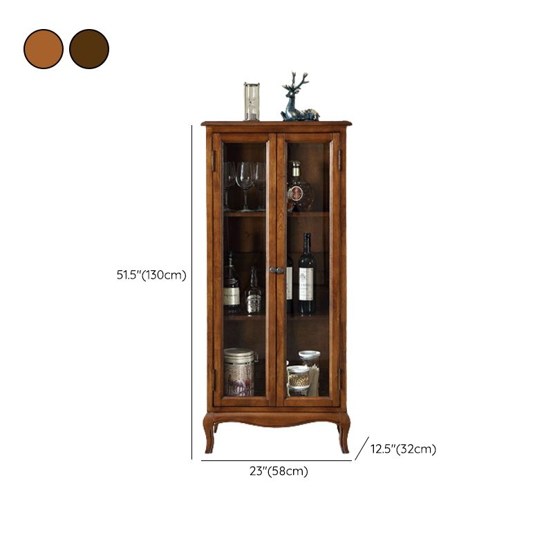 Traditional Rubberwood Display Stand Glass Doors Display Cabinet for Living Room