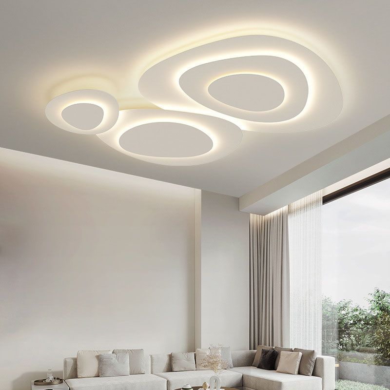 White Geometric Flush Light Modern Metal LED Ceiling Lamp for Living Room