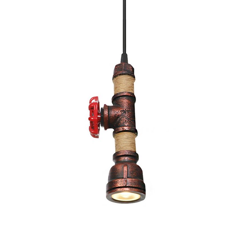 1 Light Water Pipe Hanging Lighting Industrial Rust Metallic LED Ceiling Pendant Lamp, 7.5"/8.5" High