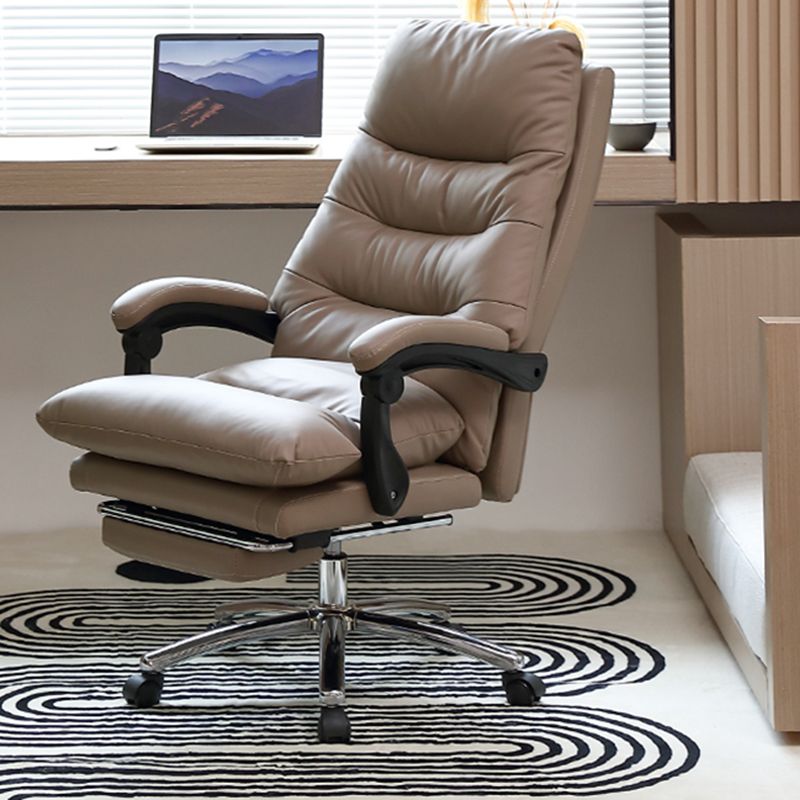 Modern Leather Desk Chair Adjustable Seat Height Padded Arms Office Chair with Wheels