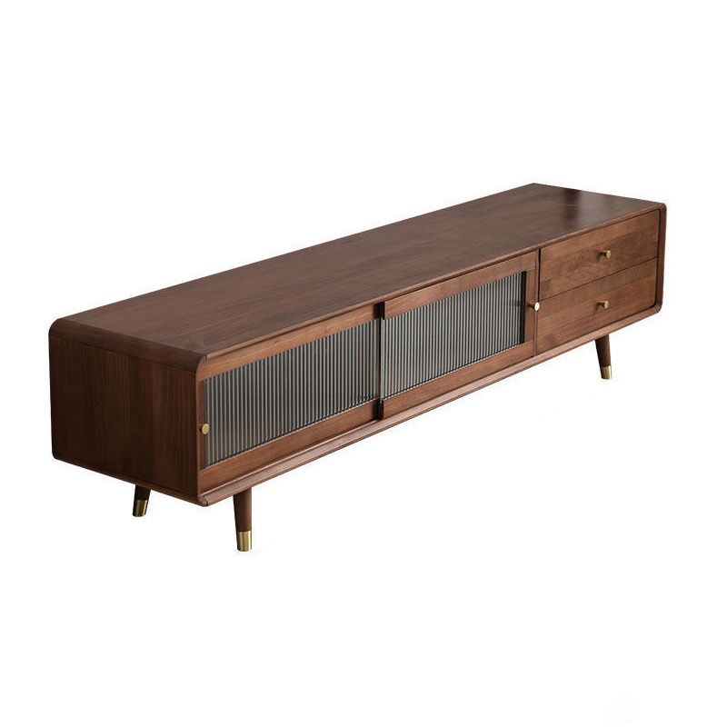 Solid Wood 2-Drawer TV Console Nordic TV Stand with Sliding Storage