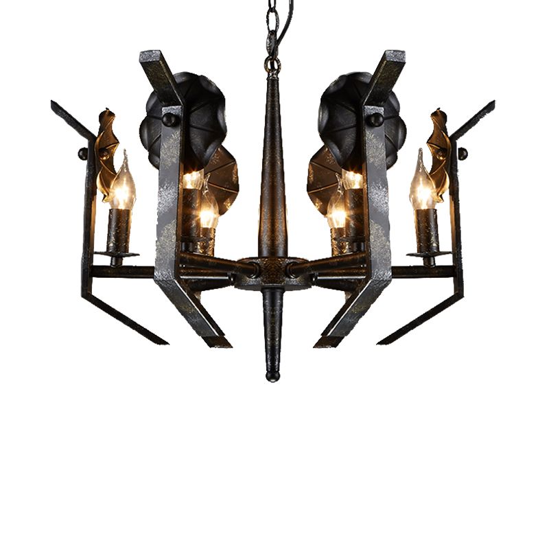 Metal Candle Hanging Chandelier Industrial 6-Light Dining Room Pendant Light in Antique Bronze