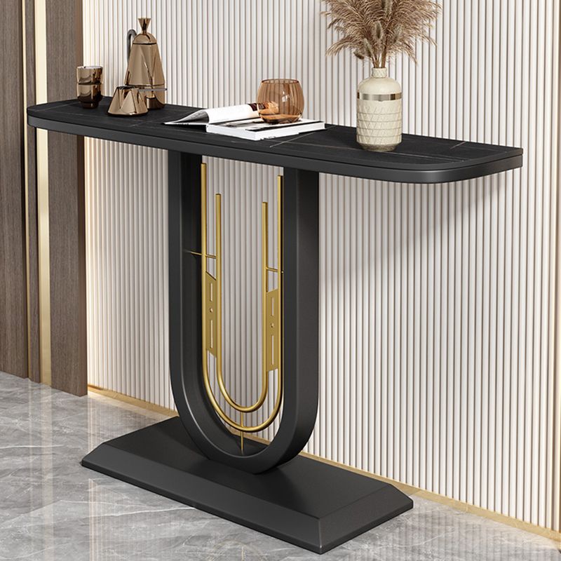 Modern Half Moon Accent Table with Black Pedestal for Hall Console Table