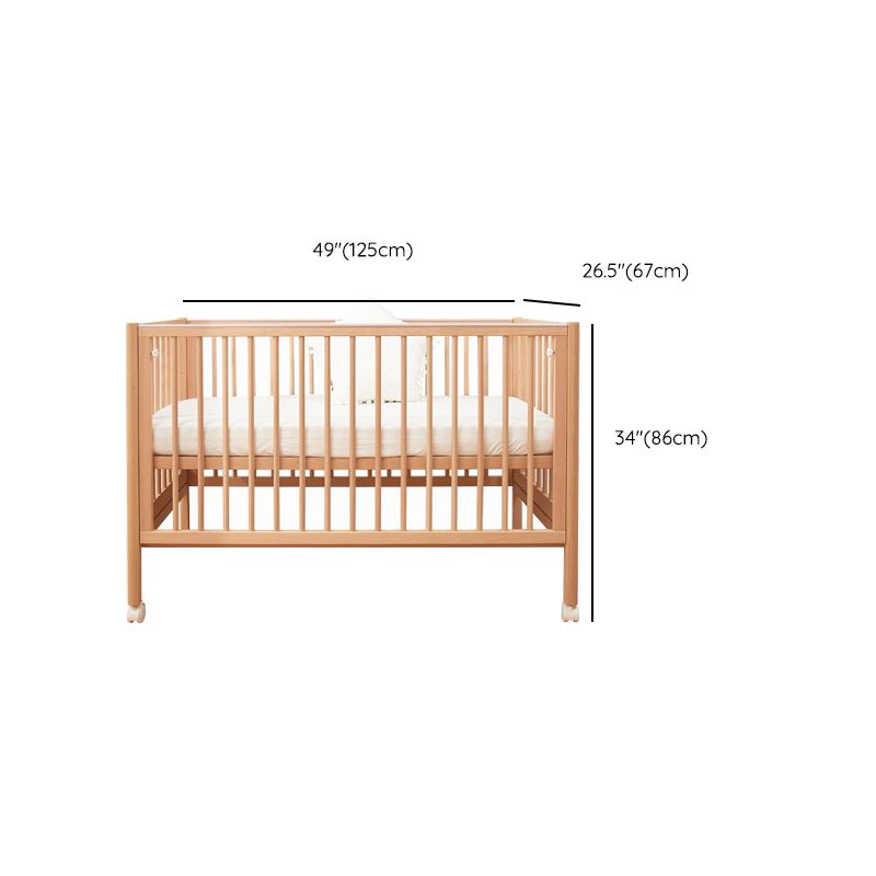 Farmhouse / Country Crib with Casters/Wheels Beech Light Wood Nursery Crib