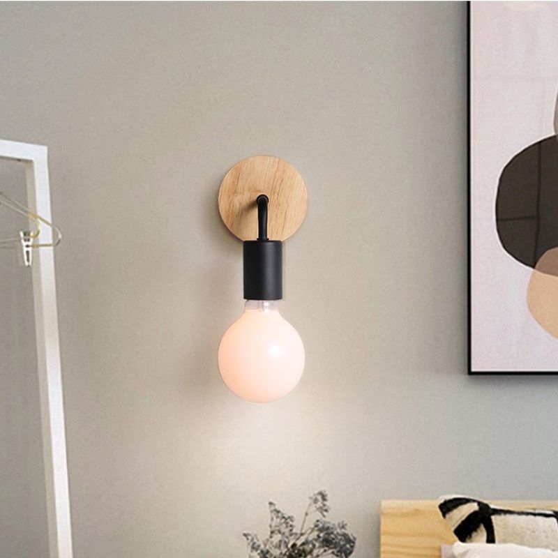 Lámpara de pared de luz simple de forma de blub de estilo nórdico con madera para dormitorio