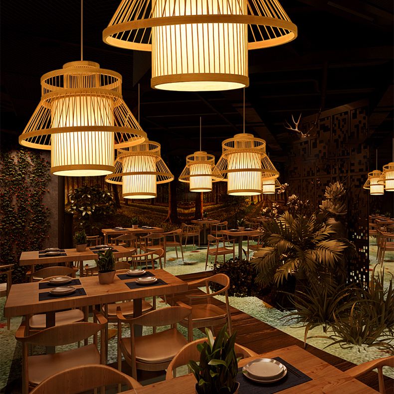 Asia Lantern Pendant Lighting Bamboo 1 Restaurant de bulbe Lumière suspendue en bois