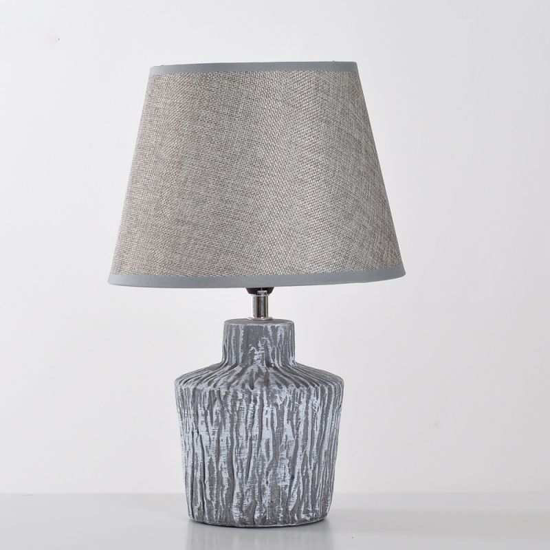 Grey/Yellow Finish Jar-Shape Night Table Light Modern 1 Head Ceramics Night Lamp with Barrel Fabric Shade