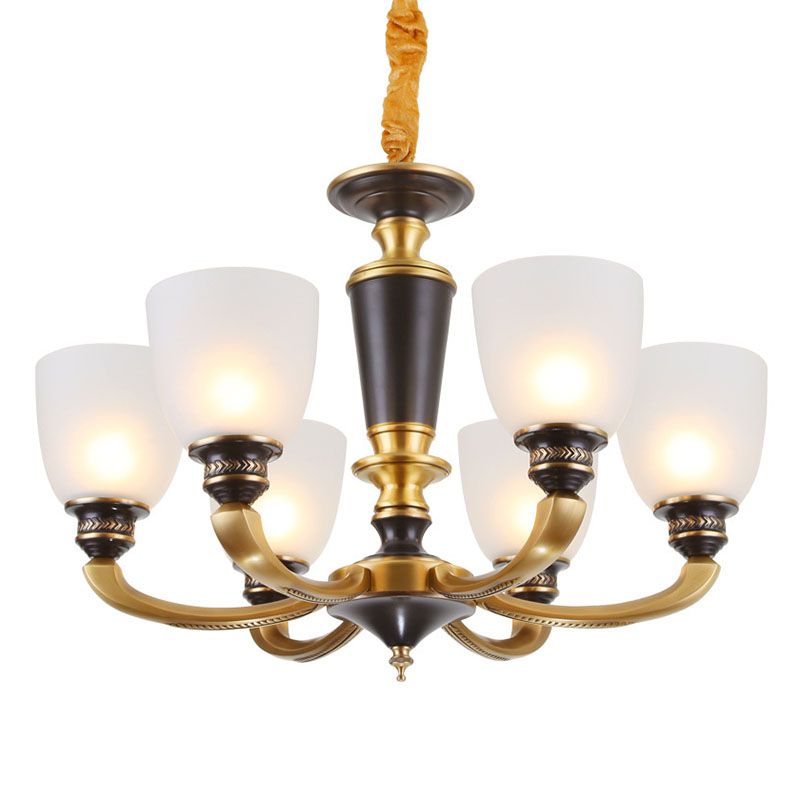 Frosted Glass Bell Chandelier Light Contemporary Hanging Lamp Kit in Gold for Living Room