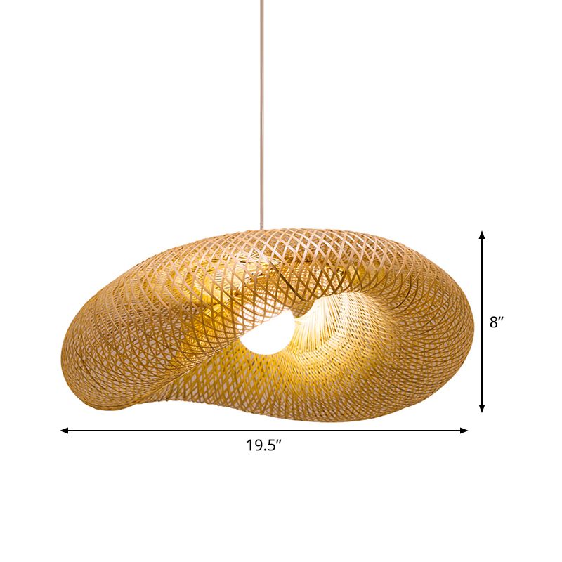 Handmade Pendant Lamp Chinese Bamboo 1 Head Flaxen Hanging Ceiling Light, 19.5"/23.5" Long