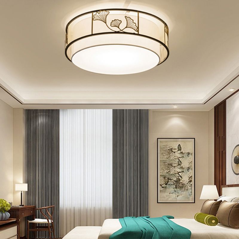 New Chinese Style Ceiling Lamp Geometry Shape Ceiling Light with Fabric Shade for Bedroom