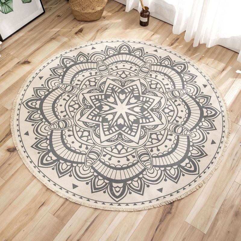 Moroccan Geometric Printed Rug Multi-Color Cotton Area Carpet Easy Care Pet Friendly Indoor Rug for Bedroom