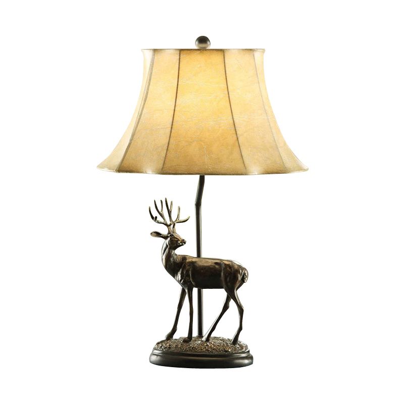 Beige 1-Lichttisch-Licht ländlicher Metallhirschhirsch-Basis-Nachttisch-Lampe mit Stoffschatten