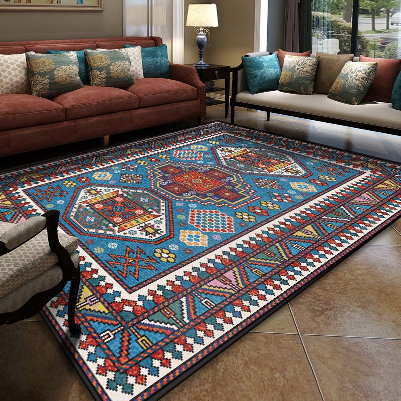 Área de reunión turca RUG Multicolor Patrón tribal Tribal Rug polipropileno Anti-slip Stain resistente alfombra lavable