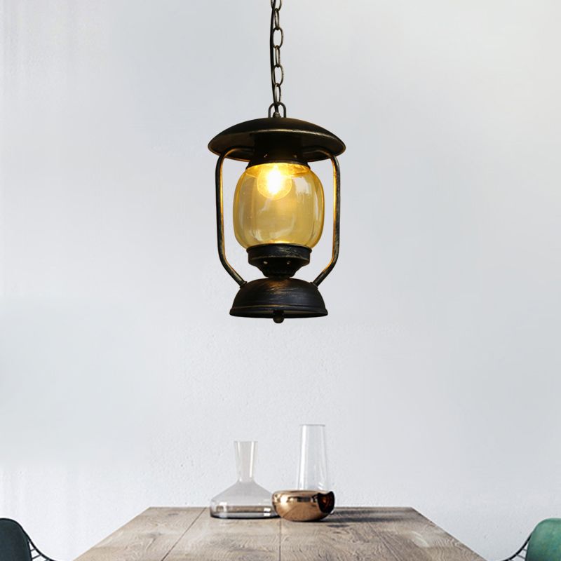 1 Light Yellow Glass Pendant Lighting Coastal Brass/Bronze Kerosene Corridor Metal Hanging Ceiling Light