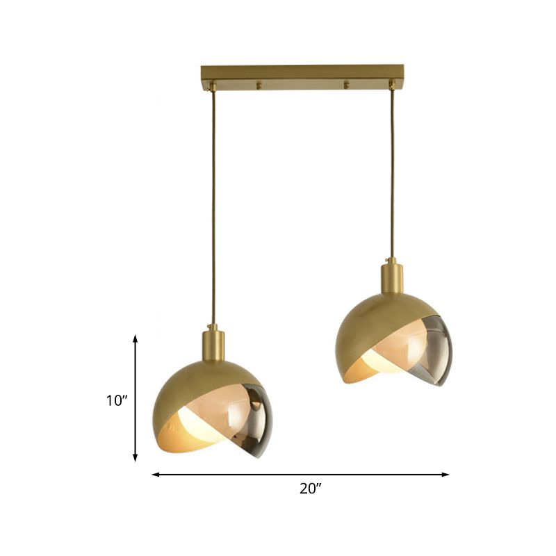 Gouden Split Globe Cluster Hanglampje Eenvoudig metallic 2/3 Lights Dining Room Down Lighting met ronde/lineaire luifel