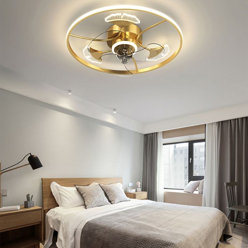 Nordic Style LED Fan Light Fixture Round Bedroom Semi Flush Mount Ceiling Lamp