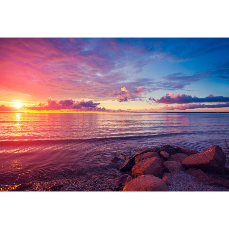 Sunset Above Sea Surface Mural Blue-Purple Modernist Wall Decor for Home Gallery