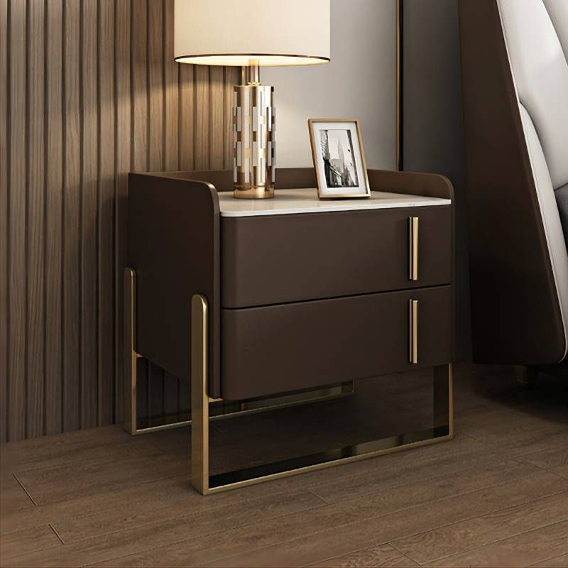 Modern Stone Top Night Stand 19.68" Tall 2 - Drawer Nightstand