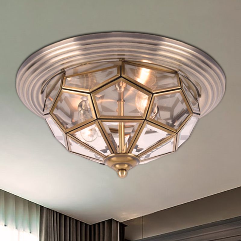 14 "/18" W Prism Slaapkamer Flush Mount Licht Koloniaal Helder Geslepen Glas 2/3 Bollen Messing Dicht Bij Plafond Lamp