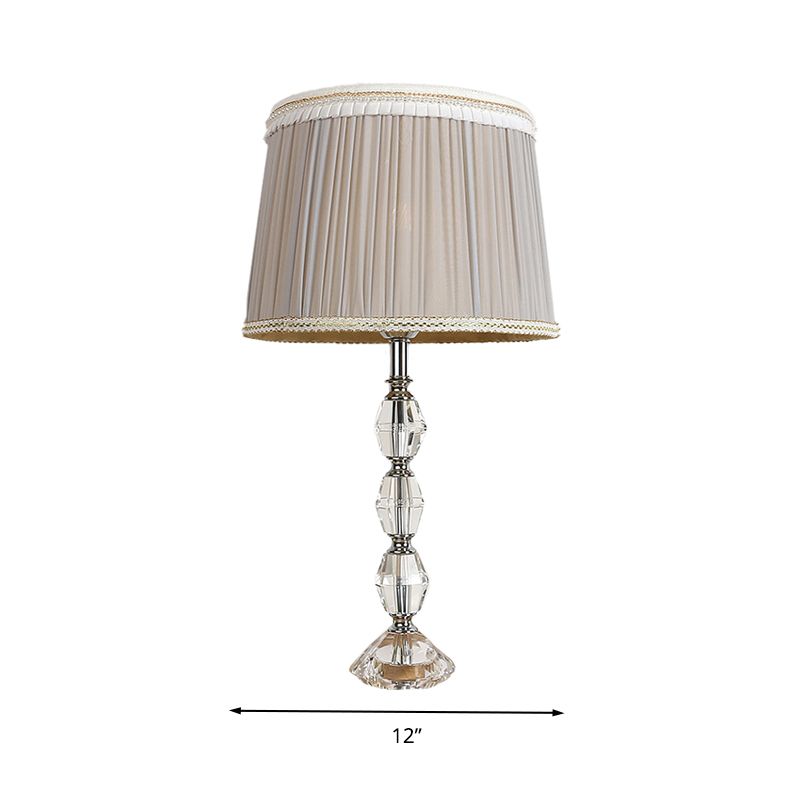 Grey 1 Light Table Lamp Traditionalism Beveled Crystal Drum Nightstand Light for Living Room