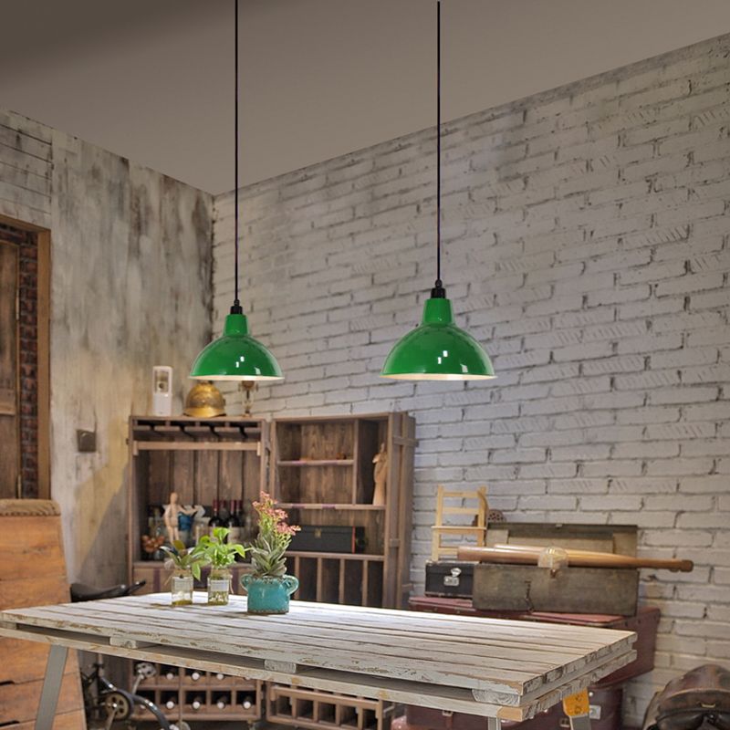 Industriële retro ronde hanglamp 1-hoofd metalen ophanging licht in zwartachtig groen