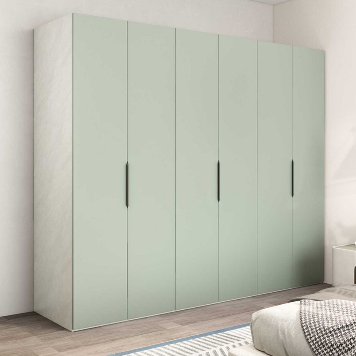 Manufactured Wooden Kids Closet Green Colour Wardrobe Closet with Drawers