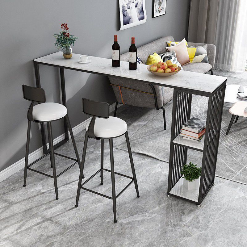 Industrial Iron Bar Table Faux Marble White Rectangle Top 41.3"H Bistro Table