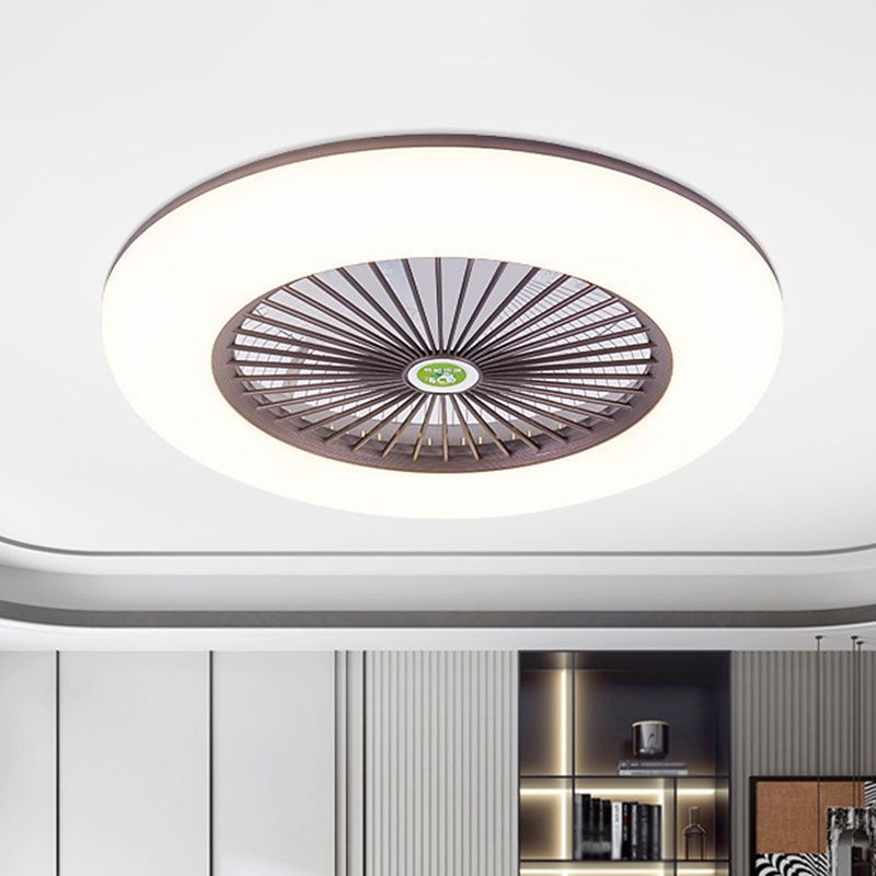 5 Blades Round Bedroom Ceiling Fan Light Metal Nordic LED Semi Flush Mount Lamp with Remote, 19.5" Wide