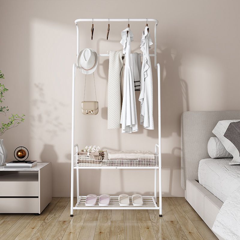 Modern Hall Stand Metal Hanging Rail Storage Shelving and 4 Hooks Coat Rack