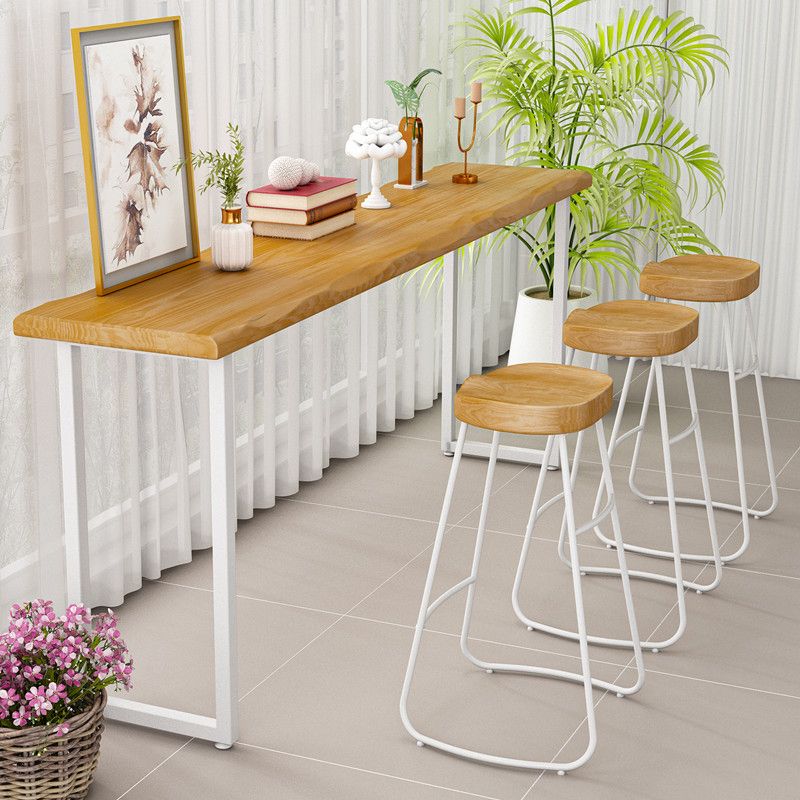 Wood Pine Bar Dining Table Modern Rectangle Bar Table with Sled Pedestal for Balcony