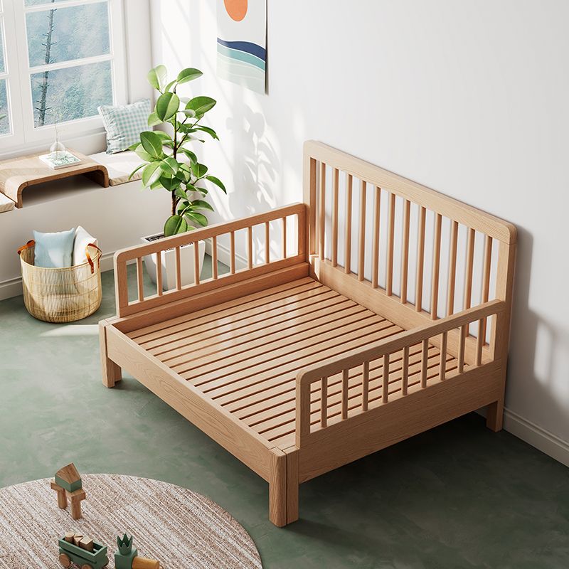 Contemporary Natural Daybed Solid Wood Kids Bed with Guardrail