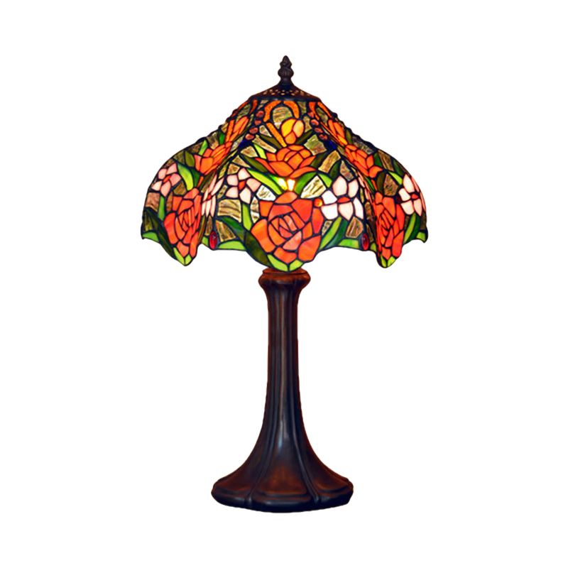 Ridged Shade Night Light Tiffany Stained Rose Patterned Glass Single Coffee Table Lamp