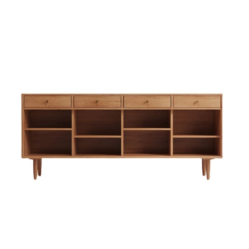 Contemporary Style Sideboard Cabinet Brown Pine Solid Wood Server with Drawer