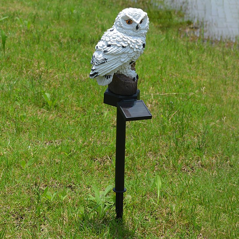 Owl Resin Solar LED Path Light Modern Brown/White LED Ground Plug Lamp for Outdoor Courtyard