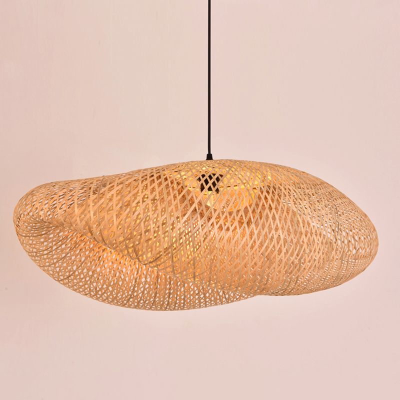 Bamboo Hat-Shaped Pendant Lighting Fixture Asia Style Ceiling Pendant Light in Beige