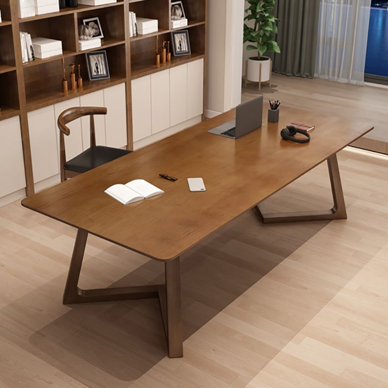 Contemporary Brown Writing Desk Solid Wood Office Desk with Legs