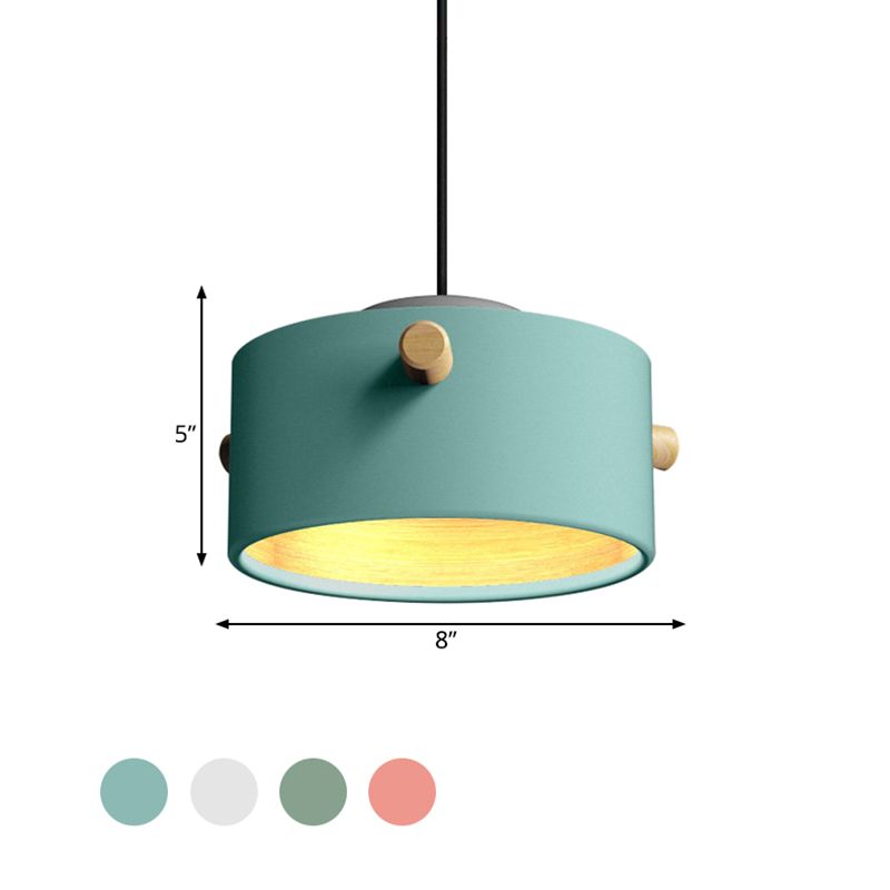 Éclairage de suspension de 1 lumière contemporaine avec nuance en métal vert / rose / blanc cylindre pendentif luminaire