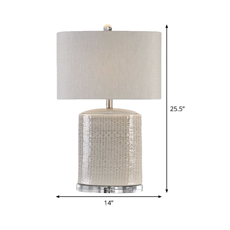 Flaxen Drum Task Lighting Modernist 1 Head Fabric Night Table Lamp for Living Room