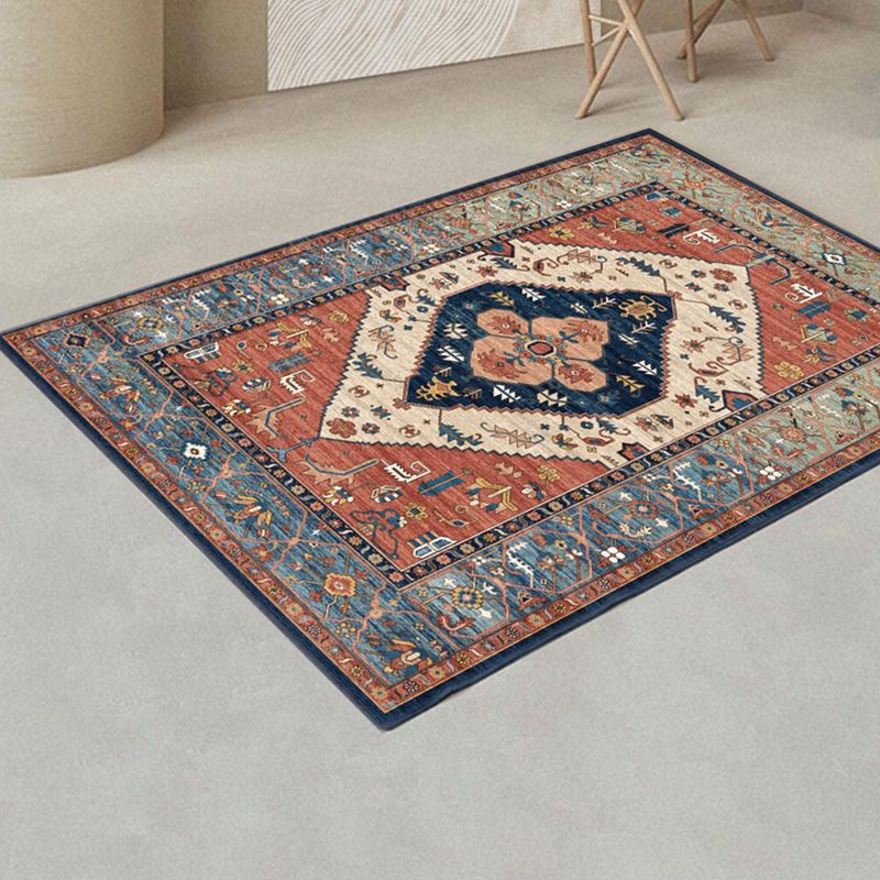 Riguge traditionnel Riguge classique à imprimé fleur tapis résistant aux taches en polyester pour la décoration de la maison