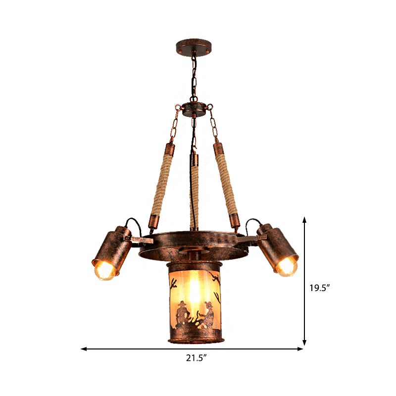 Cylinder Metal Chandelier Light Vintage 4/7 Light Dining Room Pendant Lighting in Weathered Copper