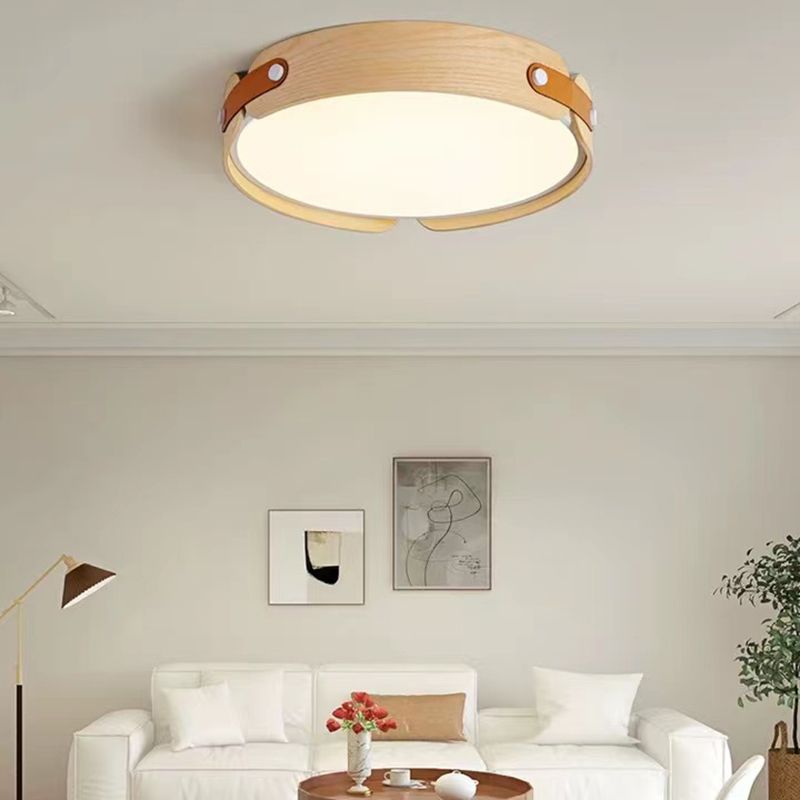 Modern Single Beige Flush Mount Lighting Wooden Ceiling Light for Living Room