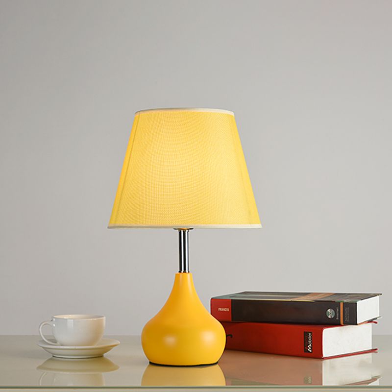 Conical Study Room Table Light Fabric 1 Head Modern Reading Lamp with Vase Base in Pink/White/Yellow