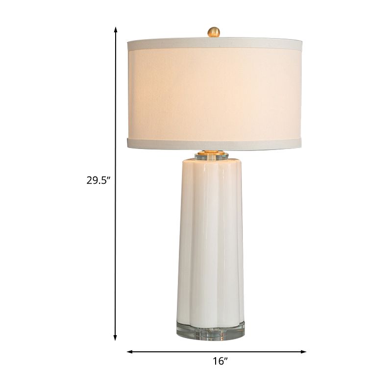 Ceramic Round Fabric Nightstand Lighting Modernism 1 Head White Finish Table Lamp