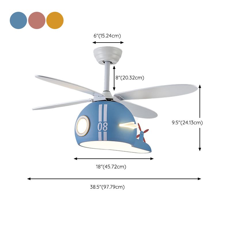 Cartoon Style Iron Ceiling Fan Lamp Helicopter Shape Ceiling Fan Light for Bedroom